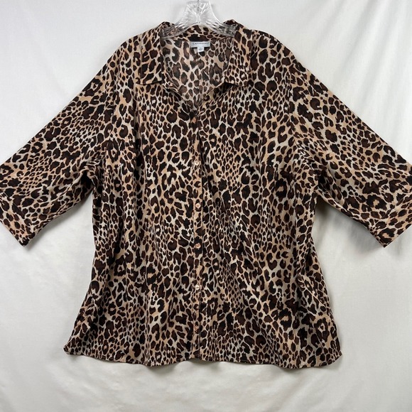 Catherines Tops - Catherines Button Down Shirt Womens 2X Brown Leopard Animal Print